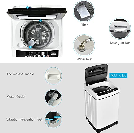 Automatic Washing Machine, 2 in 1 Portable Laundry Washer 1.5Cu.Ft 11lbs Capacity
