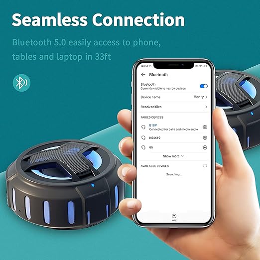 Waterproof Shower speaker is thoroughly resistant to water, dust and sand. You can get it wet, Bluetooth Speakers, IP67 Waterproof Outdoor Speaker Wireless with LED Light, Floating, 2000mAh