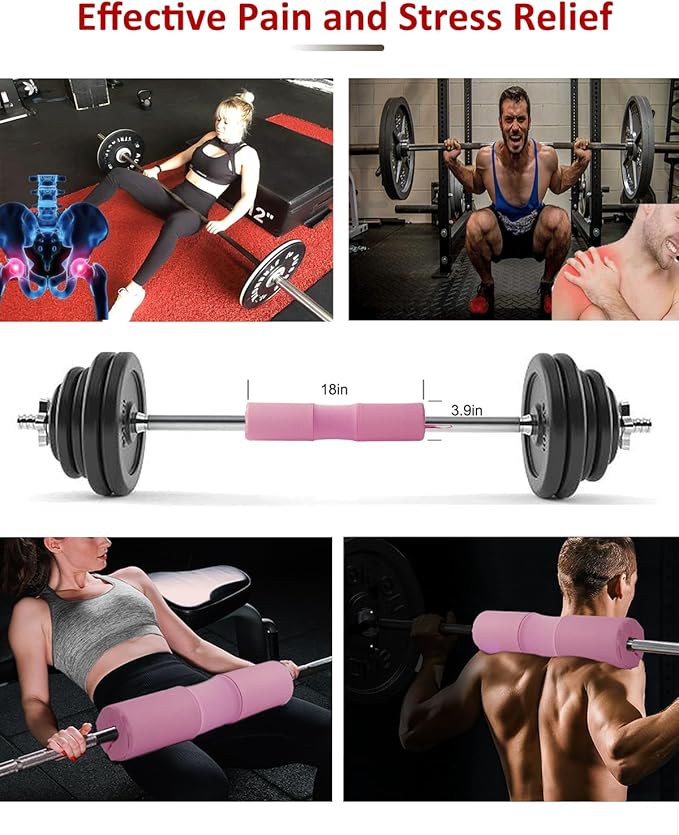shoulders and hips, Lunges and Hip Thrusts and allows you to workout longer, Thick Foam Barbell Pad for Squats Cushion, Lunges&Bar Padding for Hip Thrusts - Standard Olympic Weight Bar Pad