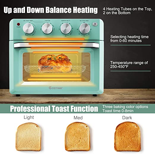 COSTWAY Air Fryer Oven, 7-in-1 Convection Oven with Air Fry, Bake, Broil, Toast, Dehydrate, Pizza, Warm Function, 1550W Air Fryer Toaster Oven with Timer, Temperature Control, 5 Accessories