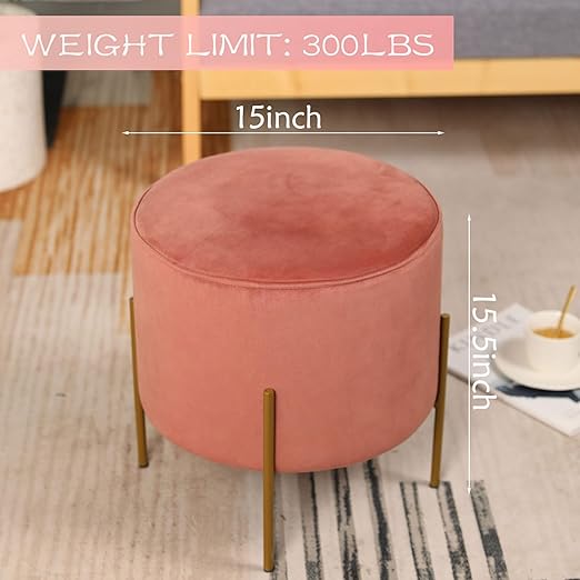 beautiful velvet design, this stool is used as a showcase design work when not in use, Velvet Seat with Metal Ottoman Bracket Foot for Living Room Bedroom
