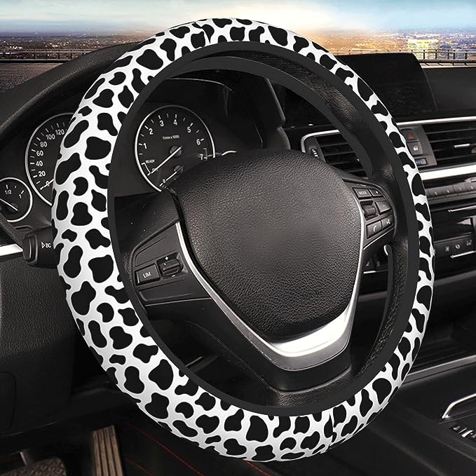 Steering Wheel Cover,  Cow Skin Print, Keep your safety all the item. A better grip on the wheel gives you more control on the road. Protected Your Hands and original steering wheel