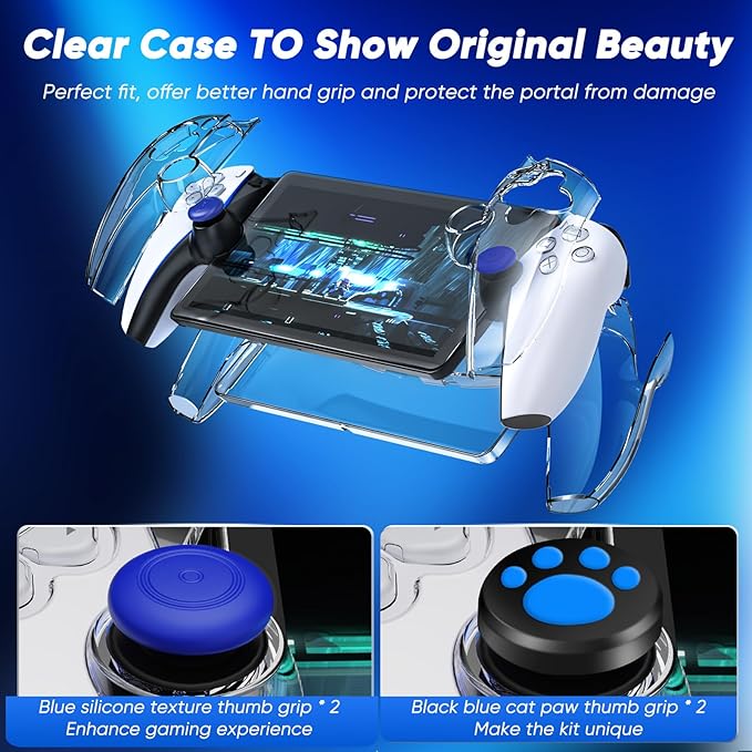 playstation 5 fits perfectly while showcasing the beauty and offering better hand grip, 2 Screen Protector with 4 Thumb Grip, Carbon Black