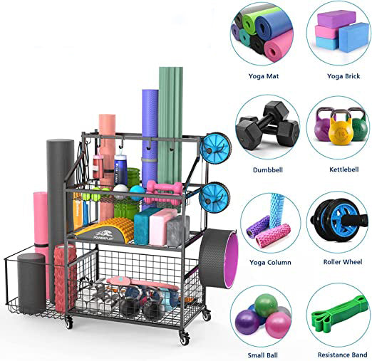 Yoga Mat Kettlebells and Strength Training Equipment, Weight Rack for Dumbbells, Weight Storage Holder Rack for Dumbbells with Wheels