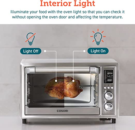 COSORI Air Fryer Toaster Oven, 12-in-1 Convection Oven Countertop with Rotisserie, Stainless Steel 32QT/32L, 6-Slice Toast, 13-inch Pizza,100 Recipes, Basket, Tray(6 Accessories)Included, CO130-AO