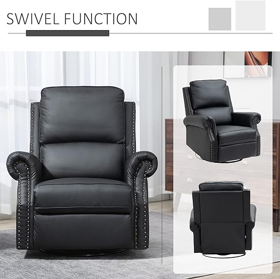 Supported with a steel frame for enhanced stability, PU Leather Padded Cushion and Backrest for Living, 360° Swivel Rocking Armchair