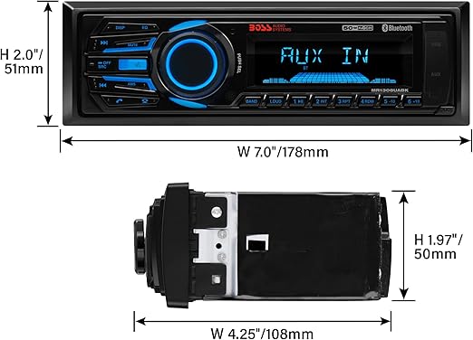 Single-din Marine Mechless Receiver, Audio Systems MR1308UABK Single Din, Bluetooth, MP3 WMA USB SD AM FM Weather-, no CD DVD, Detachable Front Panel, Wireless Remote