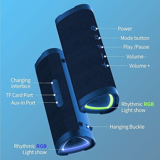 Wireless Speaker V5.0 with 24W Loud Stereo Sound,IPX7 Waterproof, Suitable for Home&Outdoors