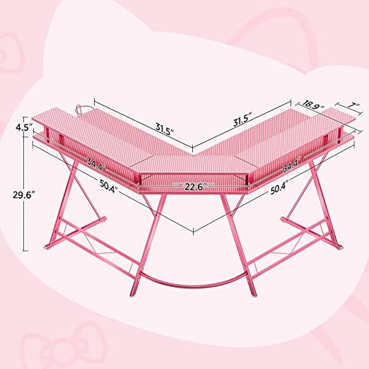 pink desk Carbon Fiber Surface with Monitor Stand