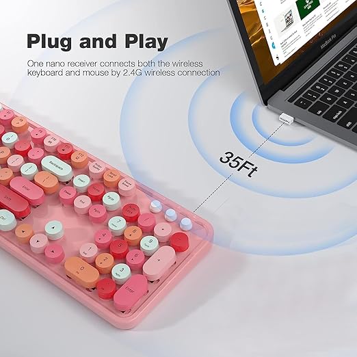 The keyboard comes with 12 convenient shortcut keys. USB Wireless Connection Retro Keyboard with Numeric Keypad and Optical Mice Set Colorful Keyboard and Mice for PC/Laptop/Mac/Windows XP/7/8/10/11