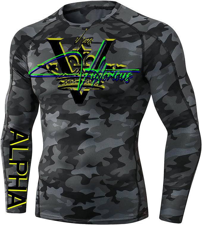 V - CAMO Skins Performance Fit Compression Rash Guard-CLYYB & ALPHA