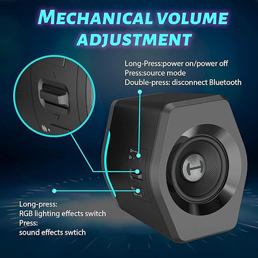 32W total peak power to deliver unexceptionable sound quality and strong bass, Speakers for Laptop Mac Desktop Computer Woofer Speakers Bluetooth USB 3.5mm AUX Inputs RGB Lights Multimedia Speakers