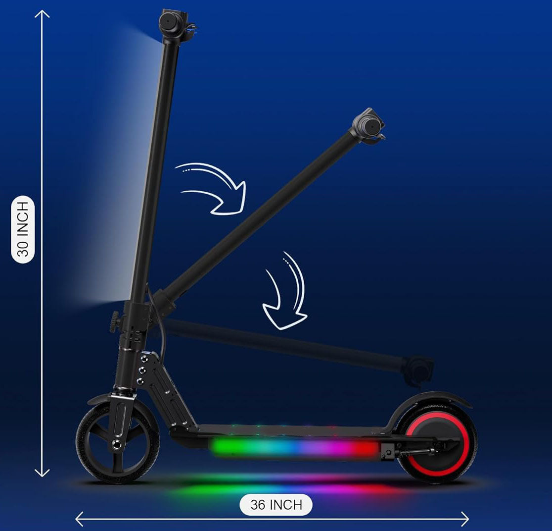 Pro electric scooter for kids come with vibrant RGB paddle lights and bright front bar lights, E1 PRO Electric Scooter for Kids, 6.5