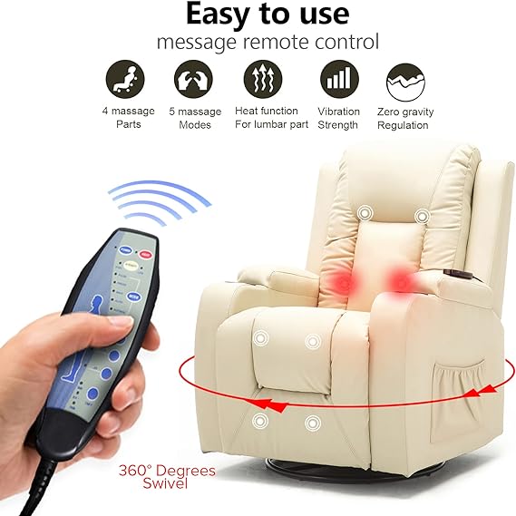The folds can also be removed by heating with a hair dryer (the temperature is appropriate).360 Degree Swivel Single Sofa Seat with Drink Holders Living Room Chair Cream White  PU Leather Ergonomic