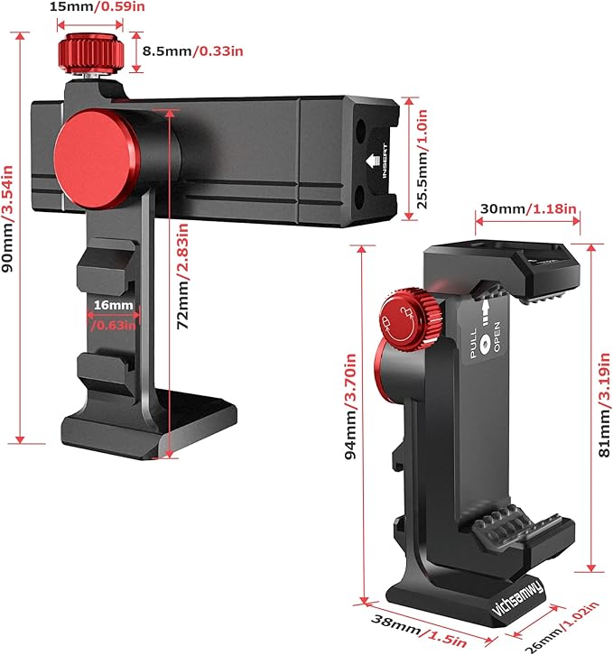 Adapter Compatible with iPhone 14/13/12 Pro Max, Samsung S23 S22 Ultra,  Metal Phone Tripod Mount with 3 Cold Shoes and 1/4 Arca Port Locking Knob,360°Smartphone Tripod Adapter Compatible with iPhone 14/13/12 Pro Max,