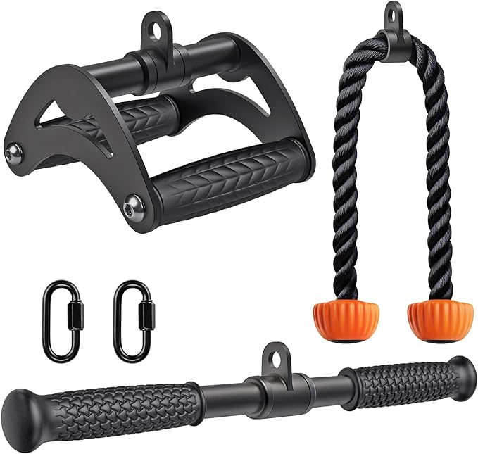 Heavy duty construction with smooth weld craftsmanship, support 800 lbs each, Cable Machine Attachments Set LAT Pulldown Attachments
