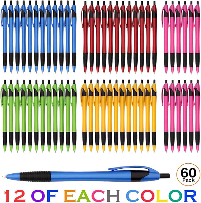 Standard 1.0mm Medium Point creates vivid & clear lines, make your writing stand out and easy to read, Retractable Ballpoint Pens, Bulk Pens Black Ink Medium Point 1.0mm, Smooth Writing Pens for School Office