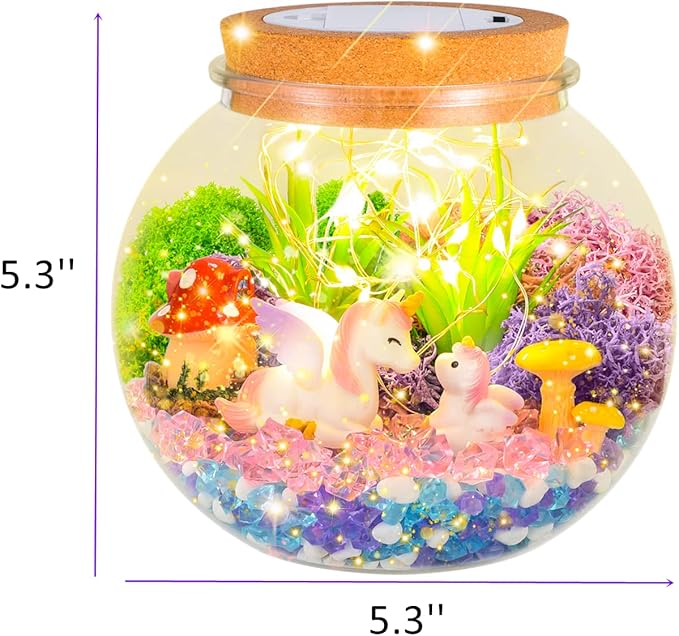 It is a miniature faux garden that simulates a natural environment.Light Up Unicorn Terrarium Kit for Kids - Unicorns Gifts for Girls - Make Your Own Unicorn Night Light Birthday Unicorn Toys