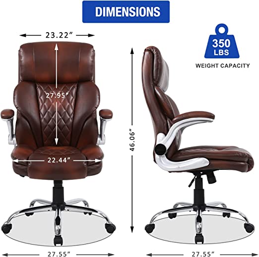 Big and Tall Office Chair Wide Spring Seat Executive Office Chair Back Support Home Office Desk Chair for Heavy People Computer PU Leather Chair with Heavy Duty Casters 360 Swivel Chair