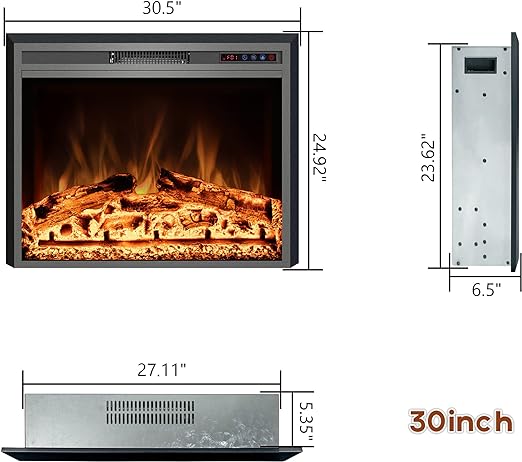 The electric stove possesses simulation woods and lifelike flame, provides an immersive experiences like traditional fireplace.Electric Fireplace Inserts, Recessed Fireplace Heater with Remote Control, Overheating Protection, 750/1500W
