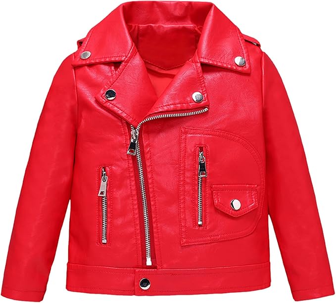 The stand collar adds a trendy touch to the jacket, creating a chic and sophisticated look that will make your girl stand out from the crowd.  Faux Leather Jacket