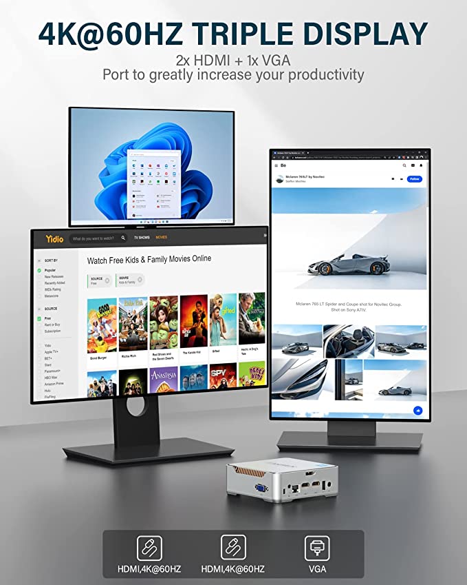 Mini PC,12th Intel Alder Lake- N95 (up to 3.4GHz) 16GB RAM 512GB M.2 SSD Mini PC Windows 11 Pro, Gigabit Ethernet, 4K UHD, Dual Wi-Fi, BT 4.2 Home/Business Mini Desktop Computer