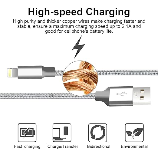 Unique design prevents the aluminum case at both ends of iPhone Charger cord from coming unglued, Cable Nylon Braided Fast Charging Cord Compatible for iPhone 14/13/12/11/X/Max/8/7/6/5/SE/Plus/iPad
