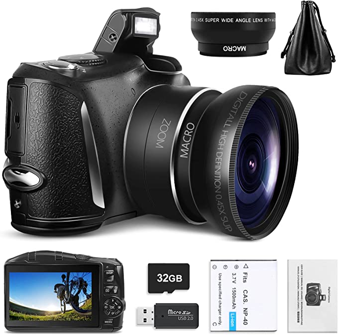 Monitech Digital Camera 4K 48MP Vlogging Camera, Camera for Photography with a Batterie,32GB SD Card, 16x Digital Zoom, 3.0 inch Screen,Compact Camera for Beginners