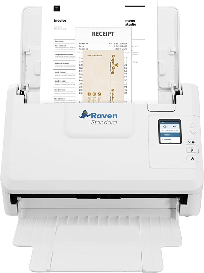 Raven Select Document Scanner for Windows PC and Mac Computer, Color, Two Sided Duplex, Auto Document Feeder (ADF), Scan to Cloud, Home or Office Desktop, USB