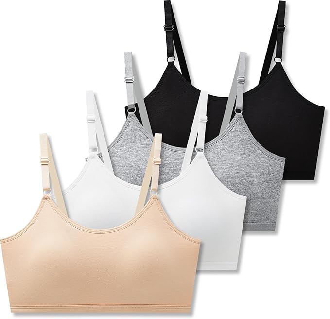 The Sports Crop Cami Bra design features fixed, sewn-in pads for a secure fit, making it perfect for girls ages 12-16 who need dependable support