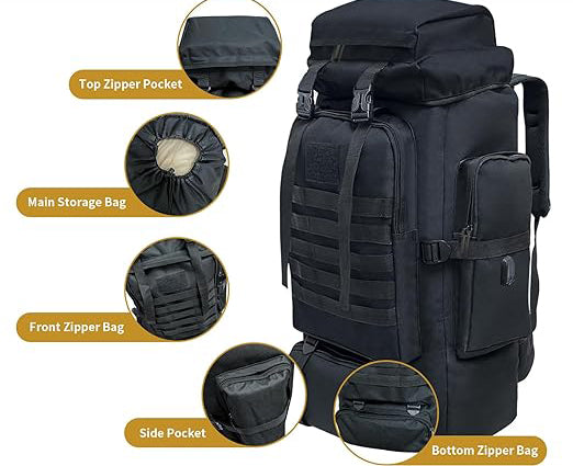 hammock or shoes and other equipment & accessories, 2 front zippered pockets and two side pockets for water bottles or umbrella, Backpack with USB Charging Port, Waterproof Large Travel Daypack