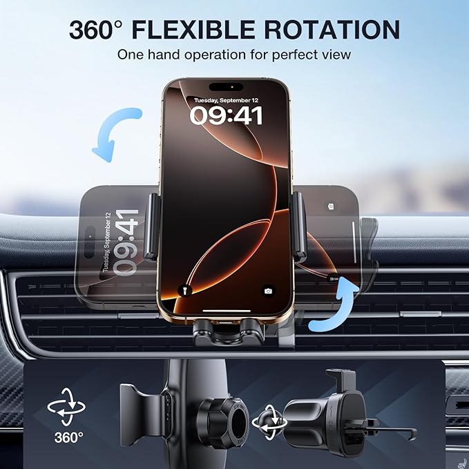 The material of vent clip hook was upgraded to metal; enhanced its structure so this car phone holder can compatible with most cars firmly, Phone Holder for Car Air Vent