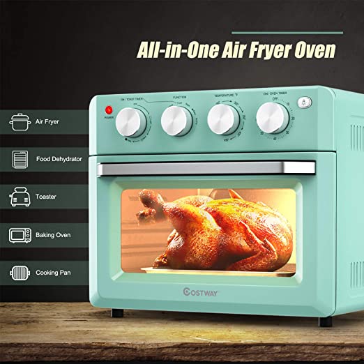 COSTWAY Air Fryer Oven, 7-in-1 Convection Oven with Air Fry, Bake, Broil, Toast, Dehydrate, Pizza, Warm Function, 1550W Air Fryer Toaster Oven with Timer, Temperature Control, 5 Accessories