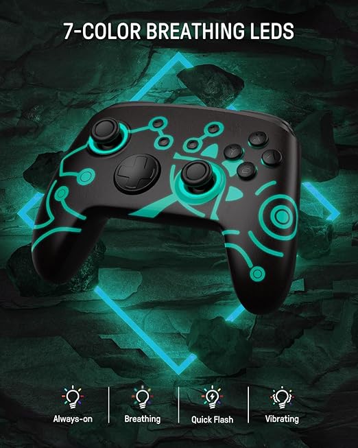 4 lighting modes of the switch manette: breathing light mode, quick flash mode, Wireless Compatible with Nintendo Switch Manette/OLED/Lite, FUNLAB Firefly Bluetooth Remote Gamepad with 7 LED Colors/Paddle/Turbo/Motion Control