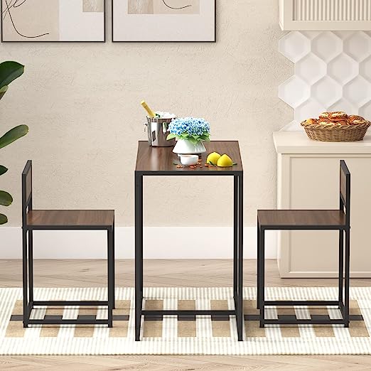 3 Pieces Bar Table and Chairs, Counter Height Table Set for Patio, Dining Room, Kitchen