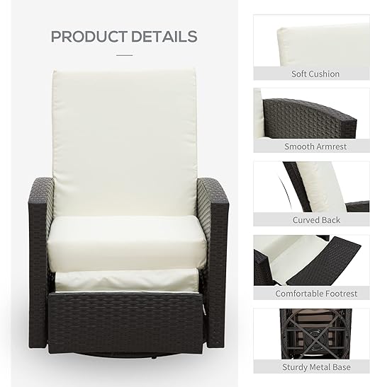 This rattan swivel chair made from rust-resistant steel frame with powder coated process, Outdoor Wicker Lounge Chair with Footrest & Soft Cushion for Patio