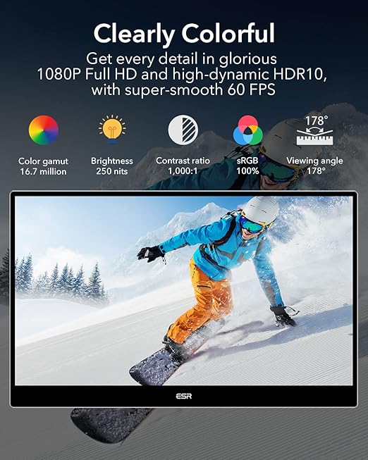 sleek design lets you enjoy the convenience of a secondary screen anytime, anywhere, 15.6 Inch Portable Monitor, for Laptops Screen Extender, Ultra-Slim 1080P Monitor with Adjustable Stand, Computer Monitor