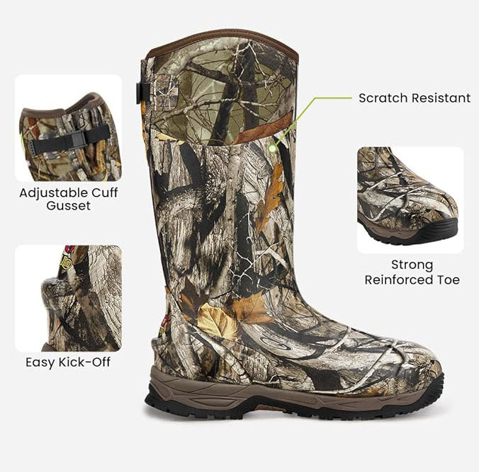 Waterproof Hunting Boots for Men, Warm Insulated Rubber Boots with 7mm Neoprene,  provides heat retention properties.