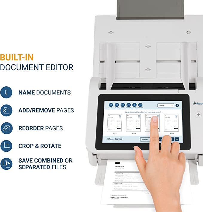 Raven Original Document Scanner - Huge LCD Touchscreen, Color Duplex Feeder (ADF), Wireless Scanning to Cloud, WiFi, Ethernet, USB, Home or Office (2nd Gen)