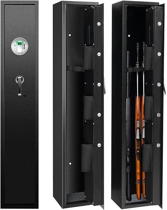this rifle safe offers advanced security features while making it easy for you and your family to access the stored rifles quickly,  3 Pistols Quick Access Biometric Safe Locker with Fingerprint System, Digital Keypad & Emergency Keys