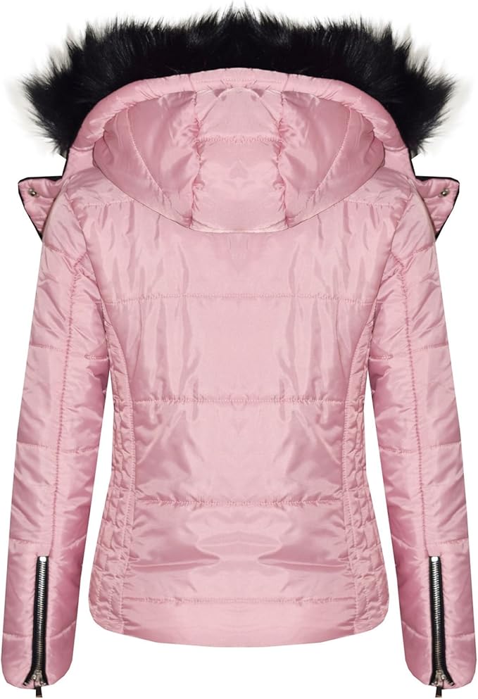 Detachable Hood, Fur Collar, Two Zip Closing Pockets On The Front, Available Color; Black, Navy, Olive & Wine.  Puffer Coat Faux Fur Collar Hood Jacket New Casual Fashion Girls