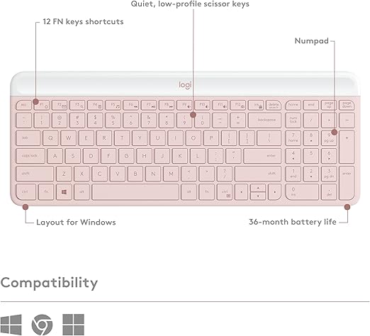 , a number pad and a layout optimized for Windows. This wireless keyboard and mouse set also features a comfortable,