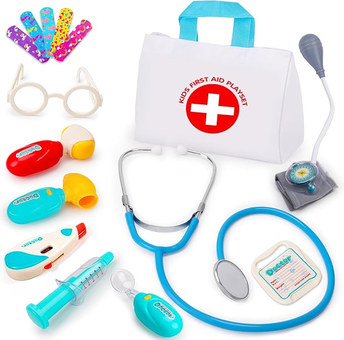 Doctor kit for toddlers 3-5 each accessory is meticulously crafted to provide an fun doctor games experience. kids can care of all dolls,Kids Doctor Play Set with Medical Bag & Realistic Stethoscope,Dress Up Dr Kit for Toddler