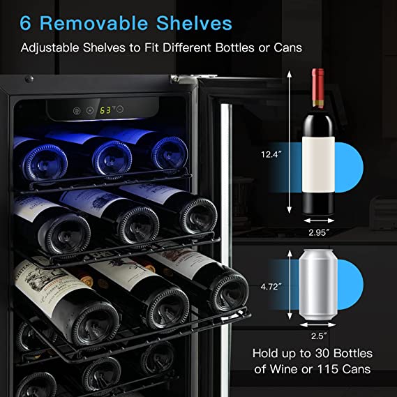 30-Bottle Dual Zones Wine Cellar with Lock, Double Layer Glass Door, Memory Temp Control, Freestanding & Built-in Compressor