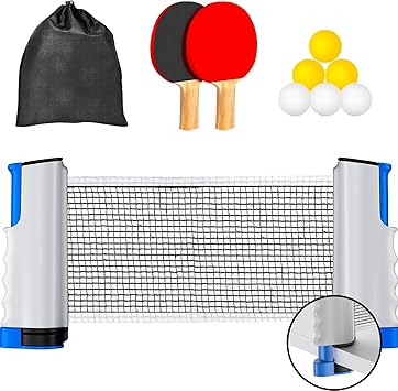 portable retractable net, and 6 ping pong balls. Play table tennis anytime, 2 Table Tennis Rackets + 6 Table Tennis Balls + Retractable Table Tennis Net,