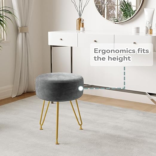The vanity stool with its lightweight design is an eye-catching addition to your home environment,  Soft Footrest Golden Metal Leg with Anti-Slip Feet