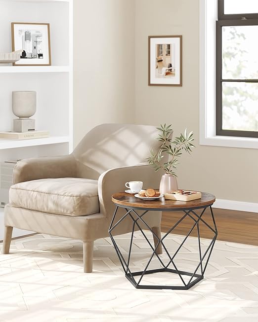 Rustic Brown and Black, Coffee Table Set of 2, Small Coffee Table with Steel Frame, Side End Table