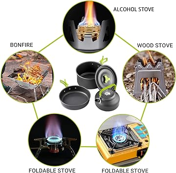 Portable Outside Camping Cooking Set Lightweight Camping Pots and Pans Non-Stick Kettle Outdoor, Lightweight design is portable to carry. The small size and foldable handles on pot can be foldable to save space