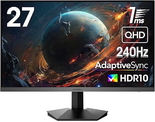 This gaming monitor with 240Hz refresh rate gives a competitive edge in FPS,Gaming Monitor, 27 inch WQHD 2560 x 1440 PC Computer Monitor, Up to 240Hz Refresh, 1ms, Adaptive Sync, HDR10, DCI-P3 90%, 144Hz Monitor,