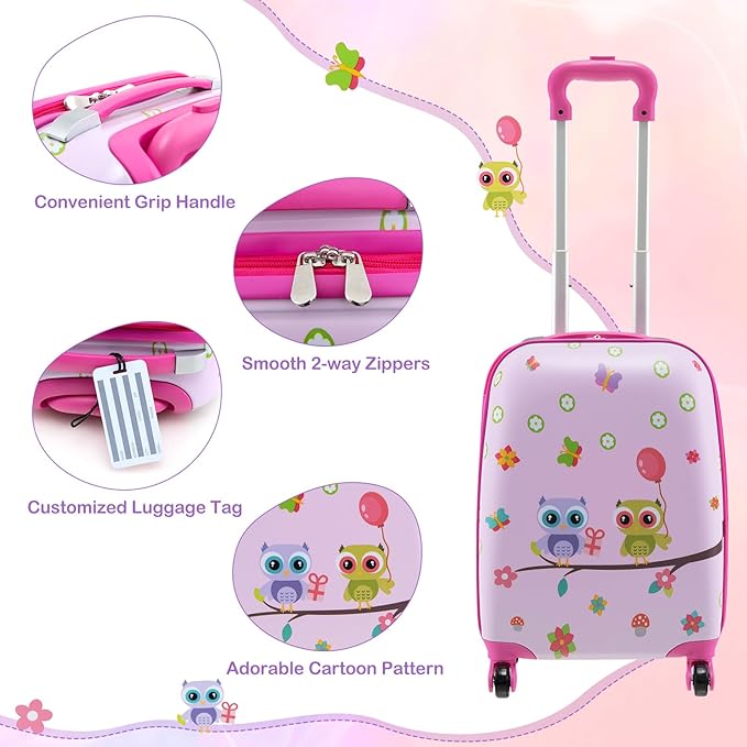 5 Piece Kids Luggage Set kids can easily label the suitcase with included name tag for quick identification. 16 Inch Carry-On Suitcase & Toddler Backpack, Lunch Bag, Neck Pillow, AND MORE